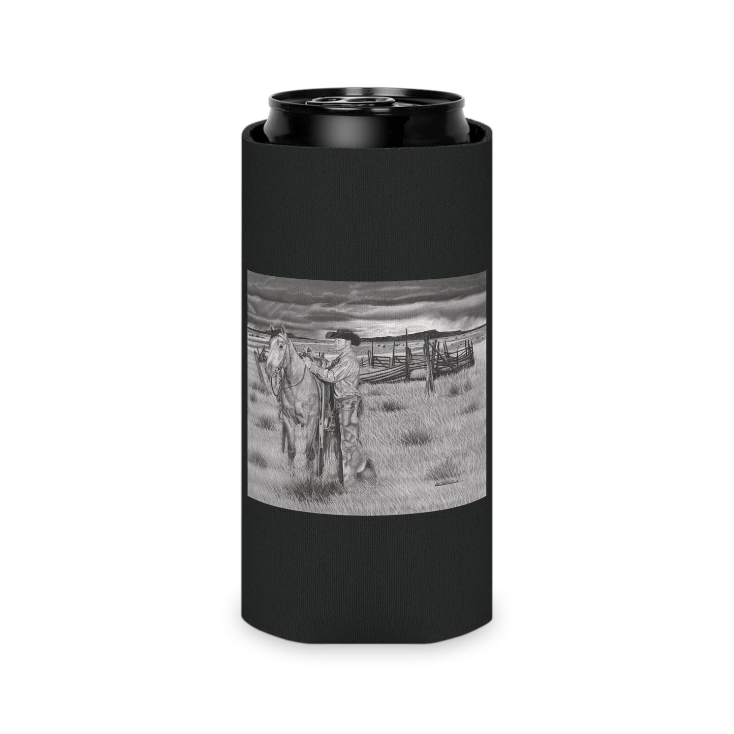 "The Coming Storm" ,Rustic Cowboy Can Cooler, Western Beverage Sleeve, Outdoor Party Gear, Country-Themed Drink Holder, Ideal for BBQs & Tailgates