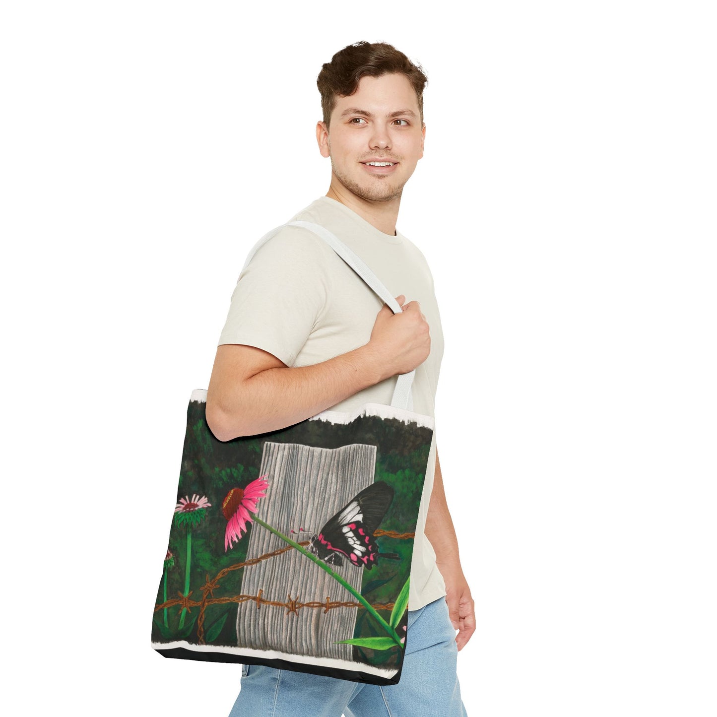 "Fence Post and Butterfly" Western Art Tote Bag