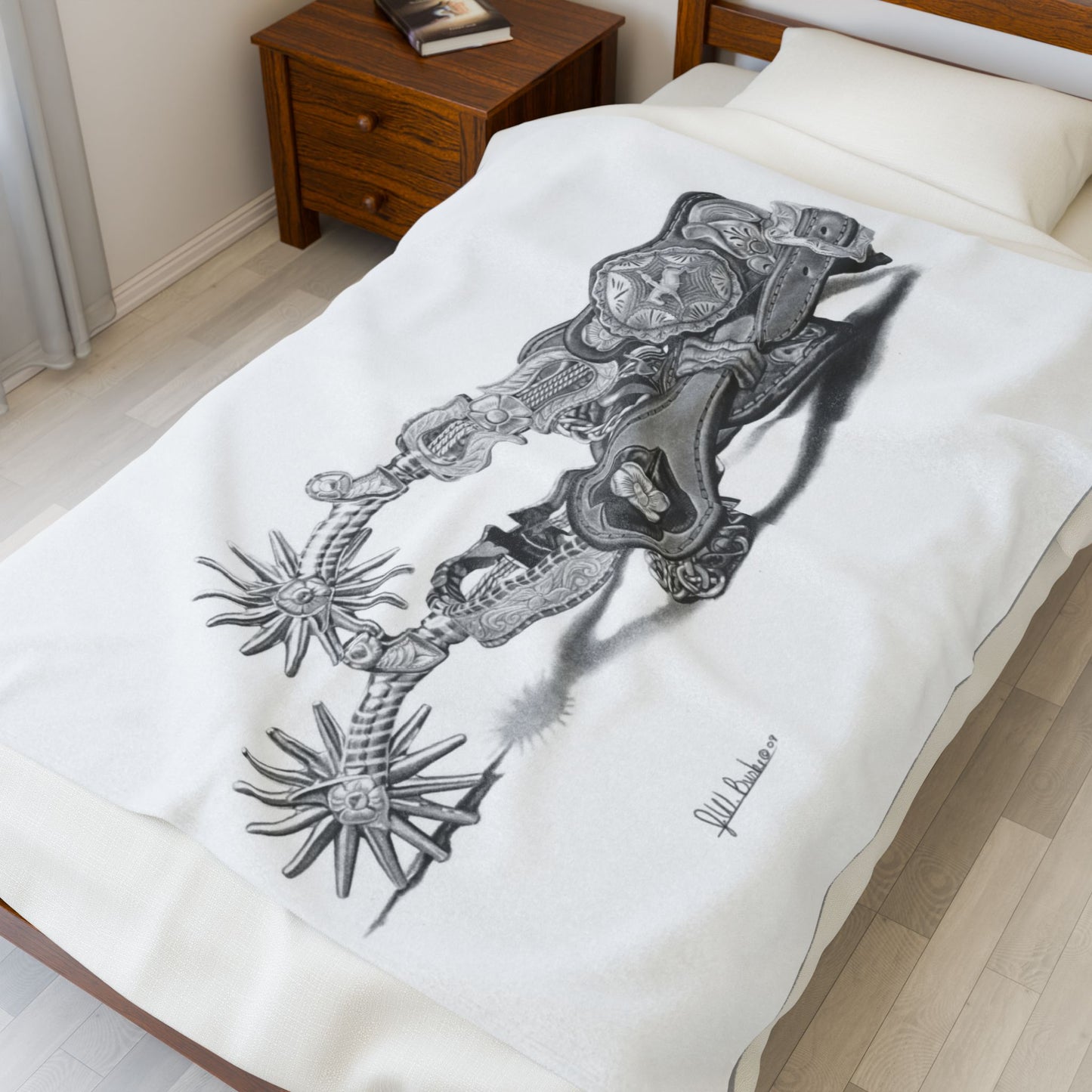 "Spurs" Cozy Cowboy Velveteen Plush Blanket | Western Decor, Gift for Horse Lovers, Camping Blanket, Soft Throw, Farmhouse Style