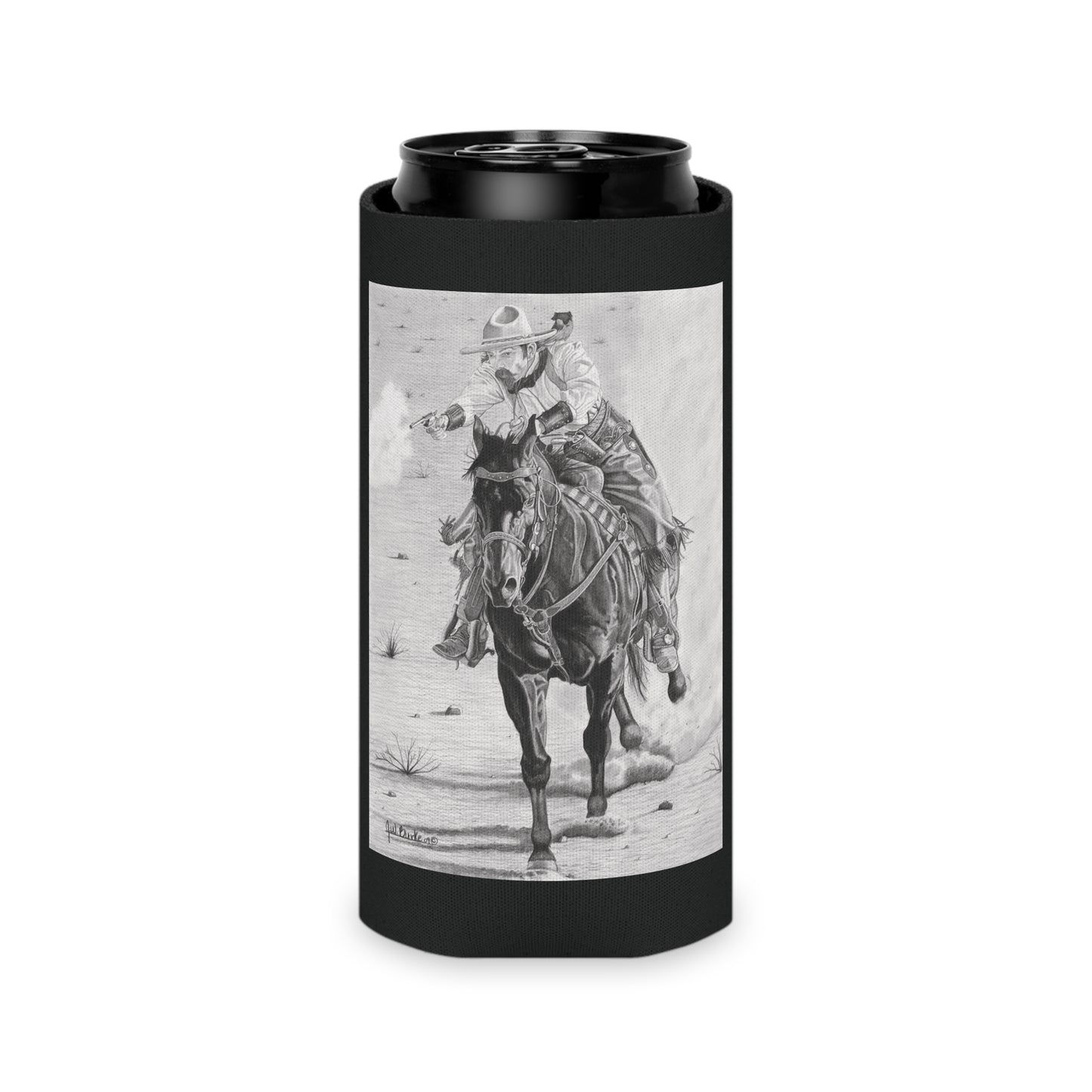 "Wild Bill Rides Again " Rustic Cowboy Can Cooler, Western Beverage Sleeve, Outdoor Party Gear, Country-Themed Drink Holder, Ideal for BBQs & Tailgates