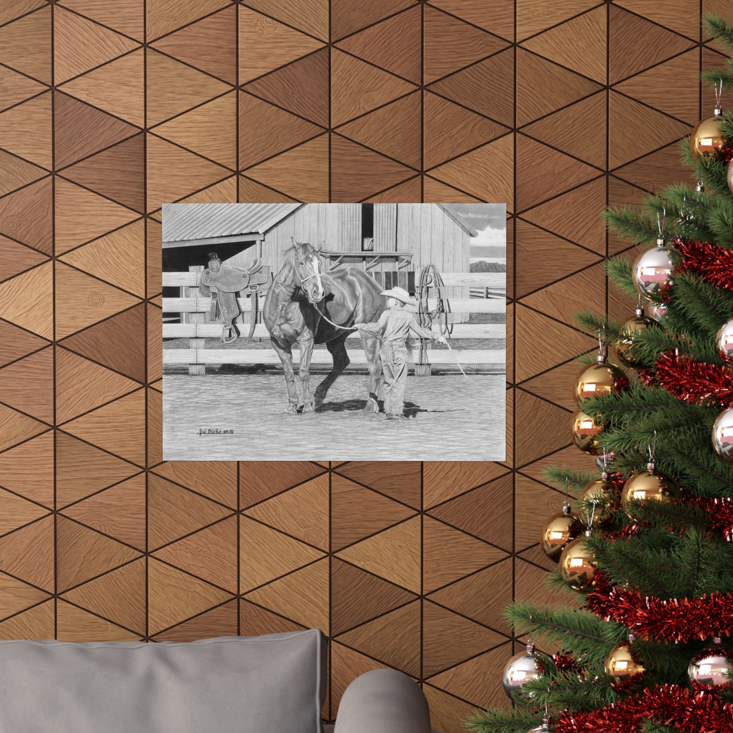 "Tall Task for a little Cowboy" Rustic Cowboy Art Print | Western Decor | Framed Wall Art, Matte Horizontal Posters, Country Home, Gift for Horse Lovers