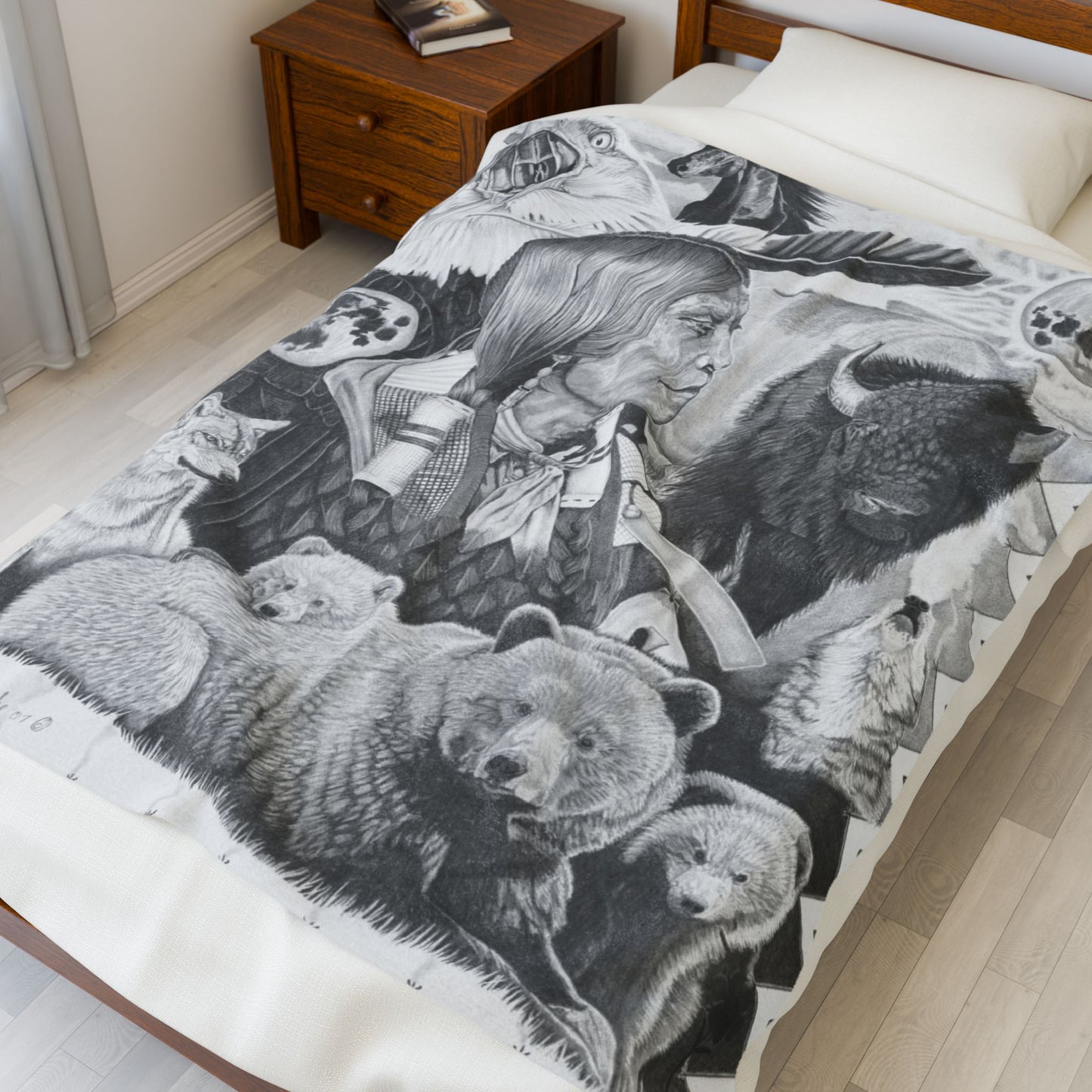 "Two Moon Apache Dream" Cozy Cowboy Velveteen Plush Blanket | Western Decor, Gift for Horse Lovers, Camping Blanket, Soft Throw, Farmhouse Style