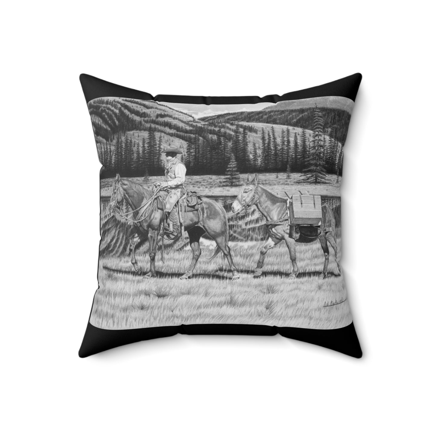 "Still Day on The Trail" Western Art Square Pillow