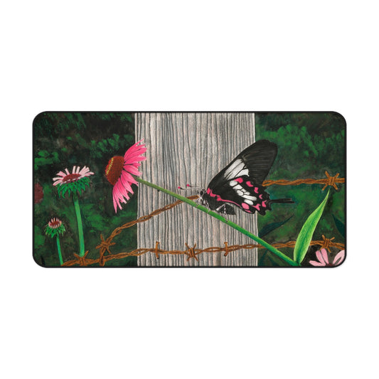 "Fence Post and Butterfly" Rustic Horseman Desk Mat - Western Decor, Cowboy Office Accessory, Horse Lovers Gift, Stylish Computer Mat, Rustic Home Office