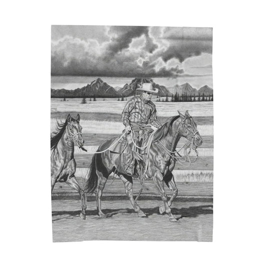 "The Gift Named Storm" Cozy Cowboy Velveteen Plush Blanket | Western Decor, Gift for Horse Lovers, Camping Blanket, Soft Throw, Farmhouse Style