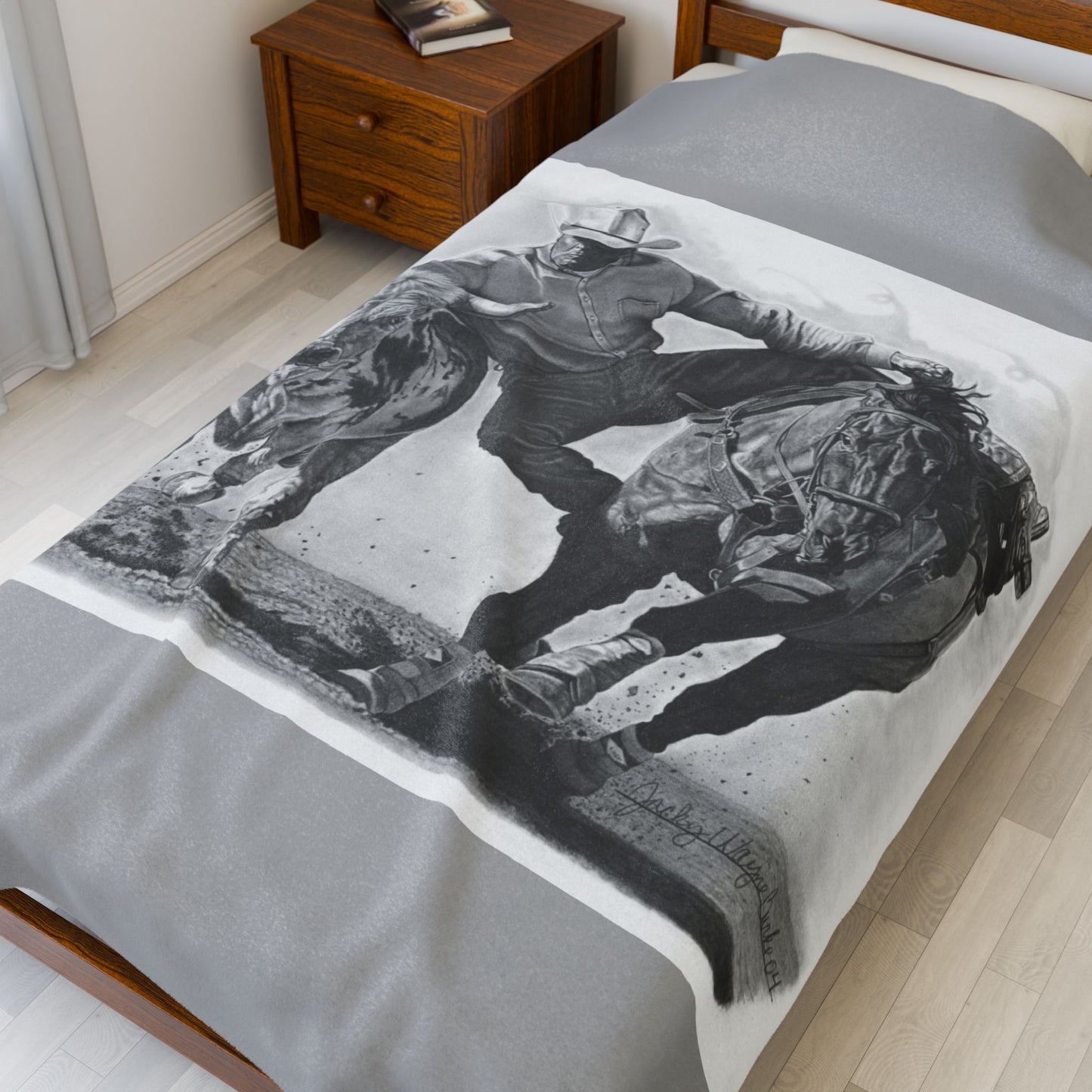 "Cowboy Life # 1" Cozy Cowboy Velveteen Plush Blanket | Western Decor, Gift for Horse Lovers, Camping Blanket, Soft Throw, Farmhouse Style
