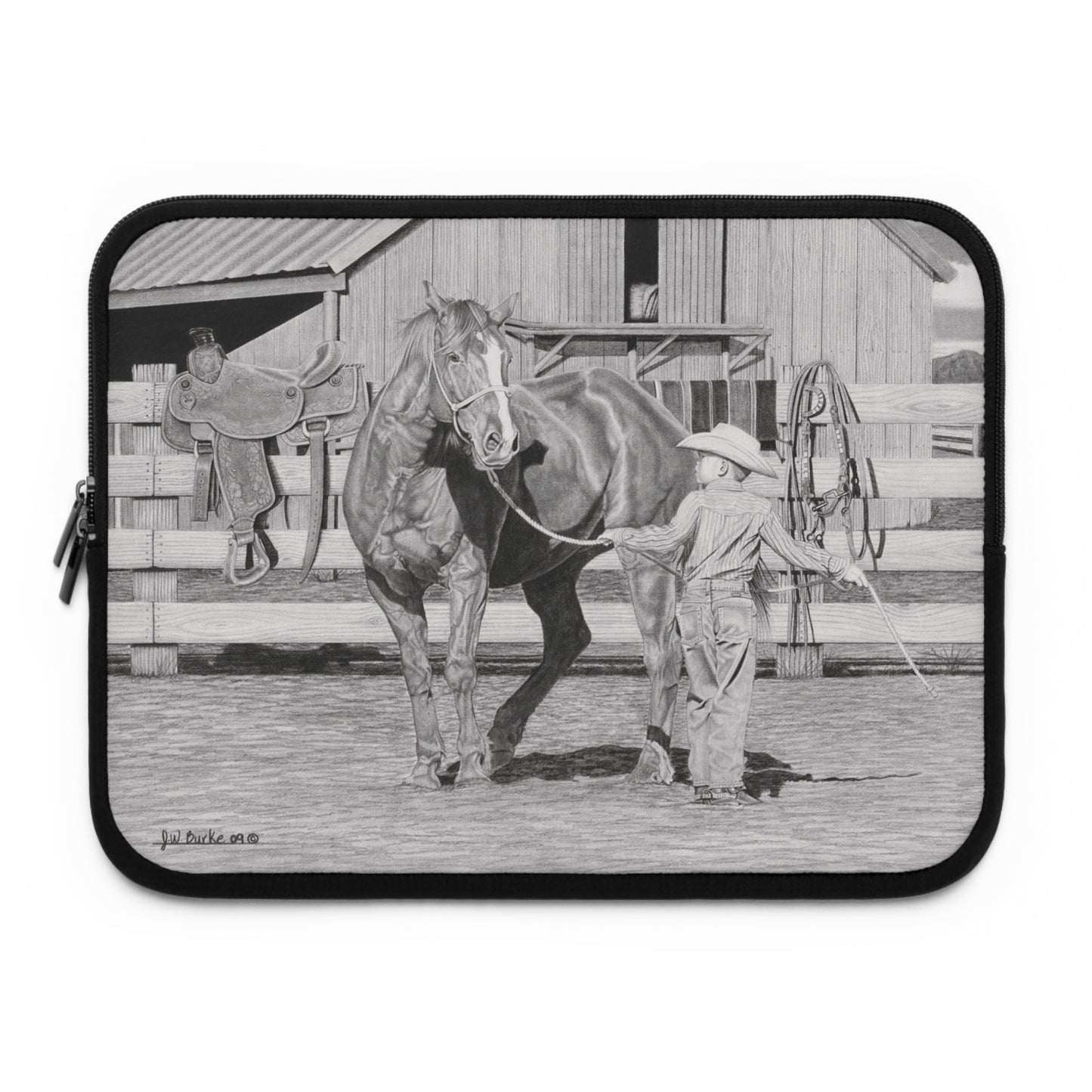 "Tall Task for a little Cowboy" Rustic Cowboy Laptop Sleeve, Western Cowpoke Case, Unique Gift for Ranch Lovers, Rodeo Accessories, Durable Tech Cover