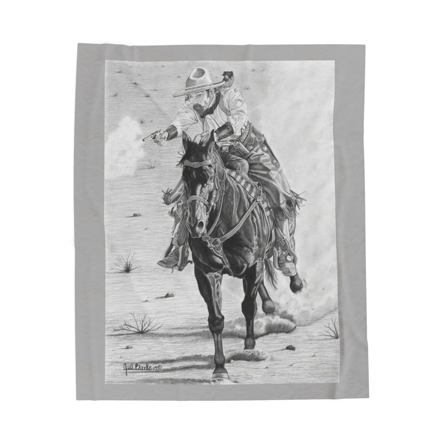"Wild Bill Rides Again" Cozy Cowboy Velveteen Plush Blanket | Western Decor, Gift for Horse Lovers, Camping Blanket, Soft Throw, Farmhouse Style
