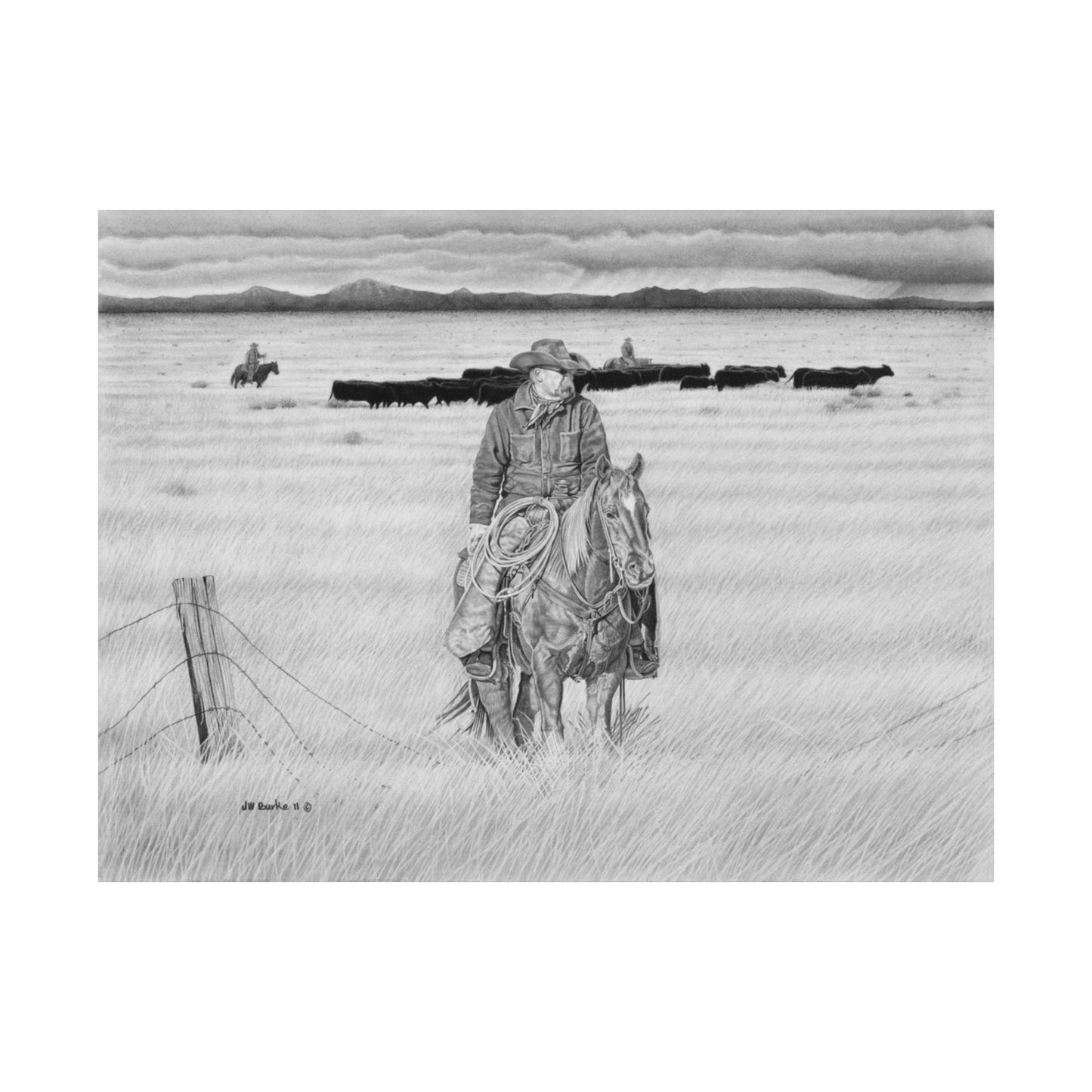 "The Passing Storm" Rustic Cowboy Art Print | Western Decor | Framed Wall Art, Matte Horizontal Posters, Country Home, Gift for Horse Lovers