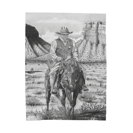 "On The Outlaw Trail " Cozy Cowboy Velveteen Plush Blanket | Western Decor, Gift for Horse Lovers, Camping Blanket, Soft Throw, Farmhouse Style