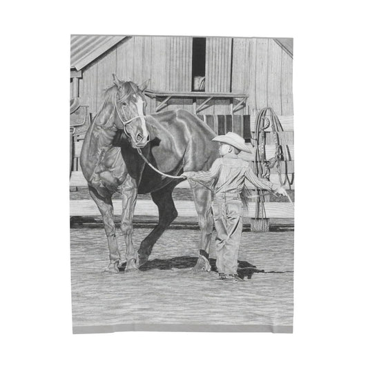 "Tall Task for a Little Cowboy " Cozy Cowboy Velveteen Plush Blanket | Western Decor, Gift for Horse Lovers, Camping Blanket, Soft Throw, Farmhouse Style