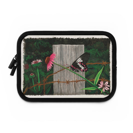 "Fence Post and Buterfly" Rustic Cowboy Laptop Sleeve, Western Cowpoke Case, Unique Gift for Ranch Lovers, Rodeo Accessories, Durable Tech Cover