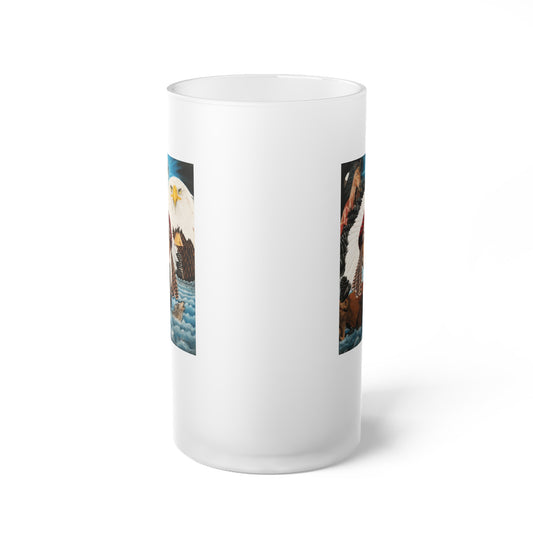 "Dream of Chief Joseph" Frosted Glass Beer Mug with Vintage Art, Unique Gift for Beer Lovers, Perfect for Home or Bar, Great for Celebrations, Customizable