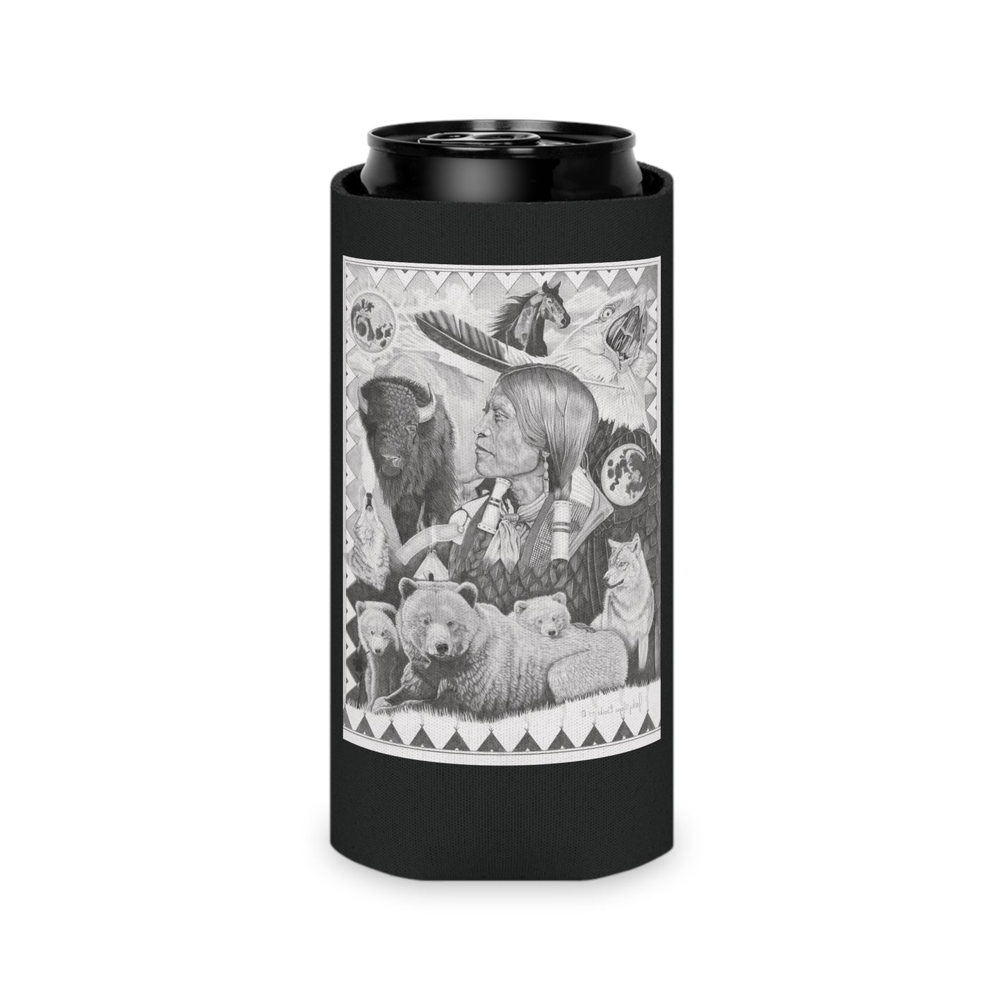 "Two Moon Apache Dream " Rustic Cowboy Can Cooler, Western Beverage Sleeve, Outdoor Party Gear, Country-Themed Drink Holder, Ideal for BBQs & Tailgates