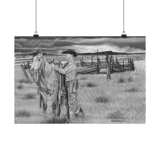 "The Coming Storm" Rustic Cowboy Art Print | Western Decor | Framed Wall Art, Matte Horizontal Posters, Country Home, Gift for Horse Lovers