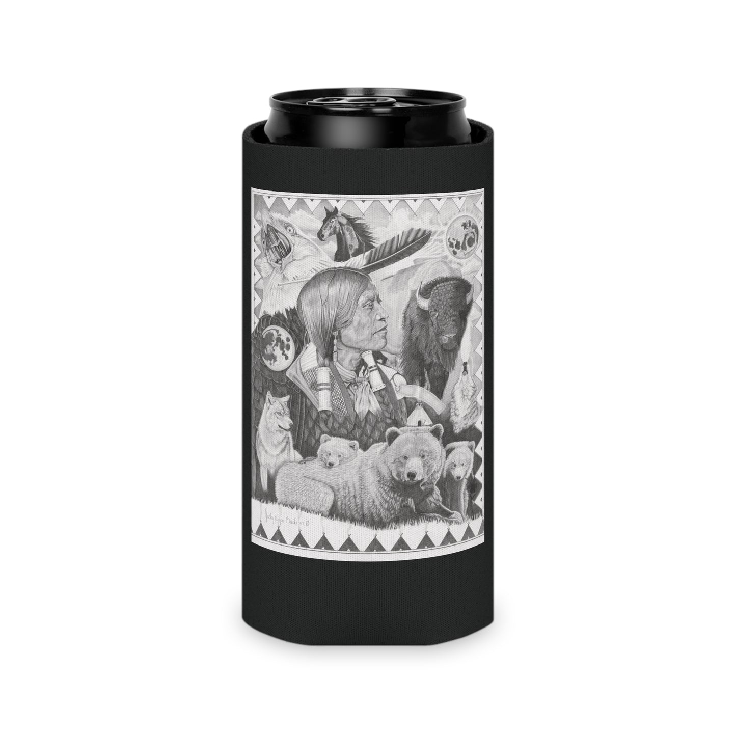 "Two Moon Apache Dream " Rustic Cowboy Can Cooler, Western Beverage Sleeve, Outdoor Party Gear, Country-Themed Drink Holder, Ideal for BBQs & Tailgates