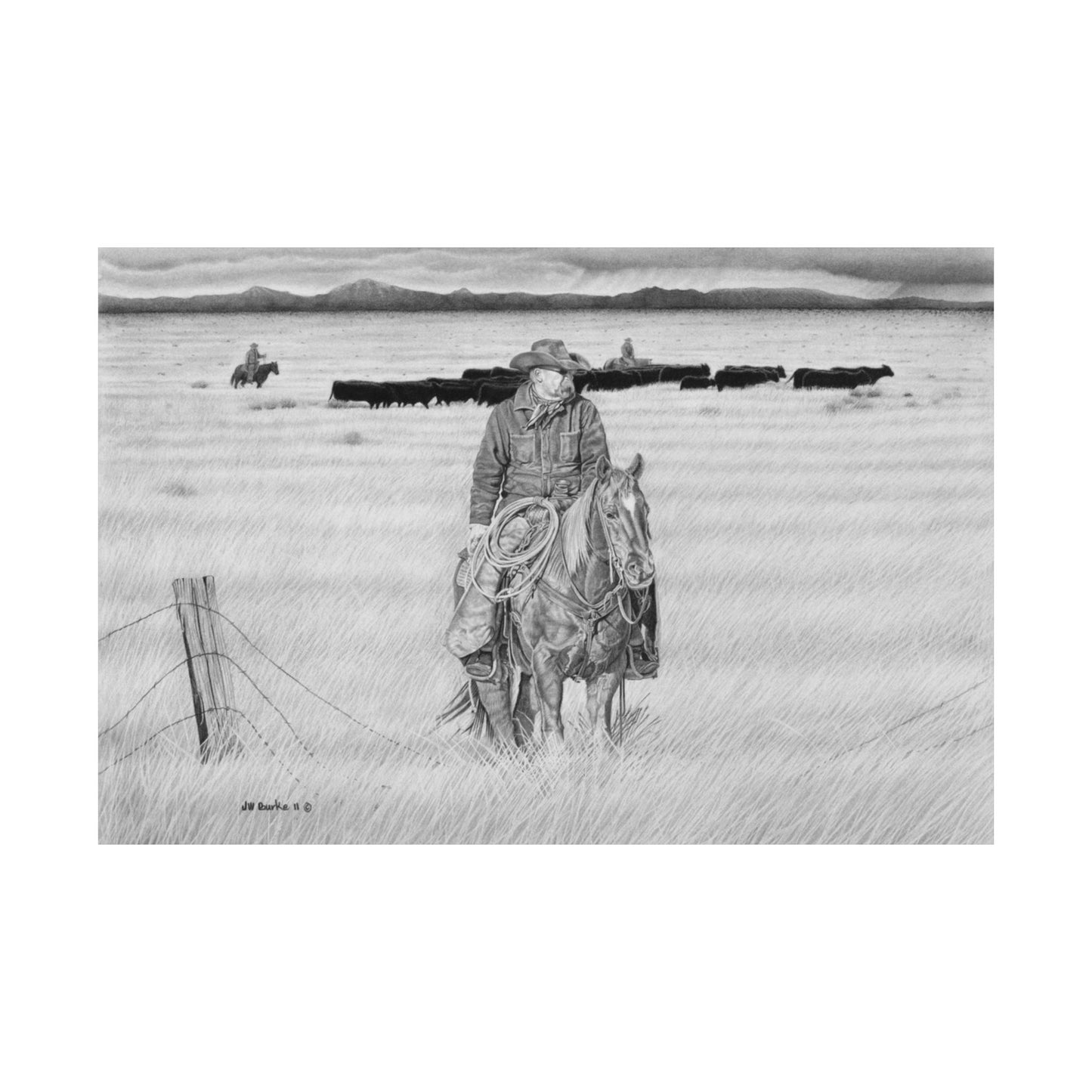 "The Passing Storm" Rustic Cowboy Art Print | Western Decor | Framed Wall Art, Matte Horizontal Posters, Country Home, Gift for Horse Lovers