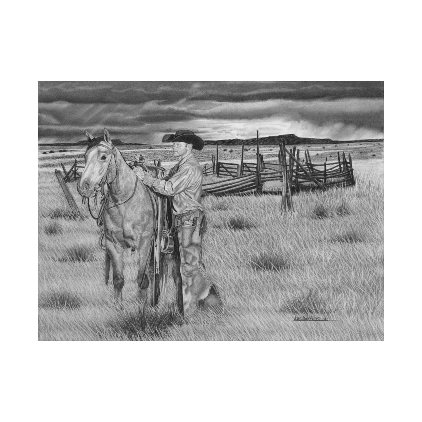 "The Coming Storm" Rustic Cowboy Art Print | Western Decor | Framed Wall Art, Matte Horizontal Posters, Country Home, Gift for Horse Lovers