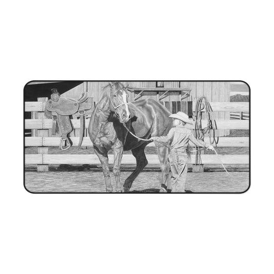 "Tall Task for a Little Cowboy" Rustic Horseman Desk Mat - Western Decor, Cowboy Office Accessory, Horse Lovers Gift, Stylish Computer Mat, Rustic Home Office