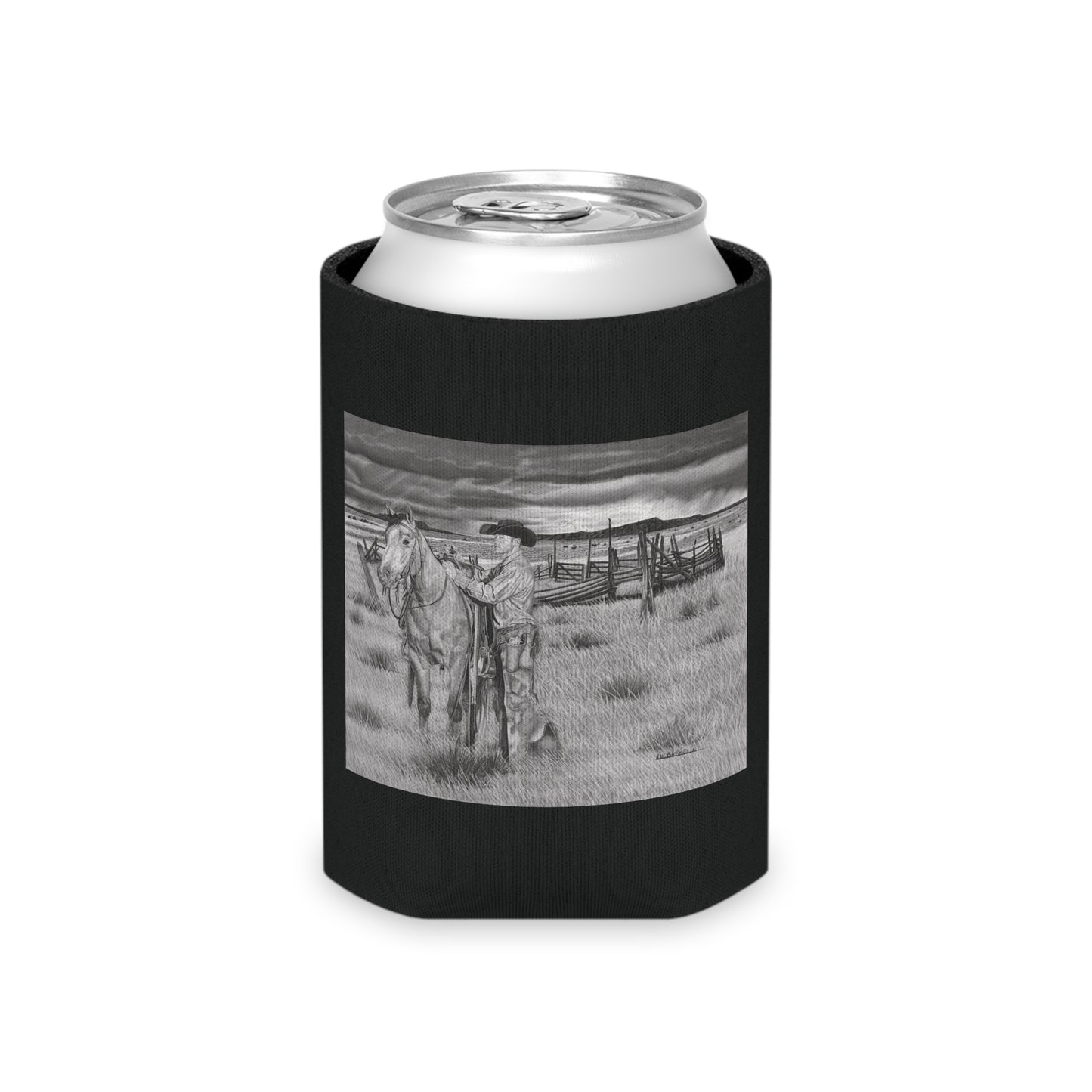 "The Coming Storm" ,Rustic Cowboy Can Cooler, Western Beverage Sleeve, Outdoor Party Gear, Country-Themed Drink Holder, Ideal for BBQs & Tailgates