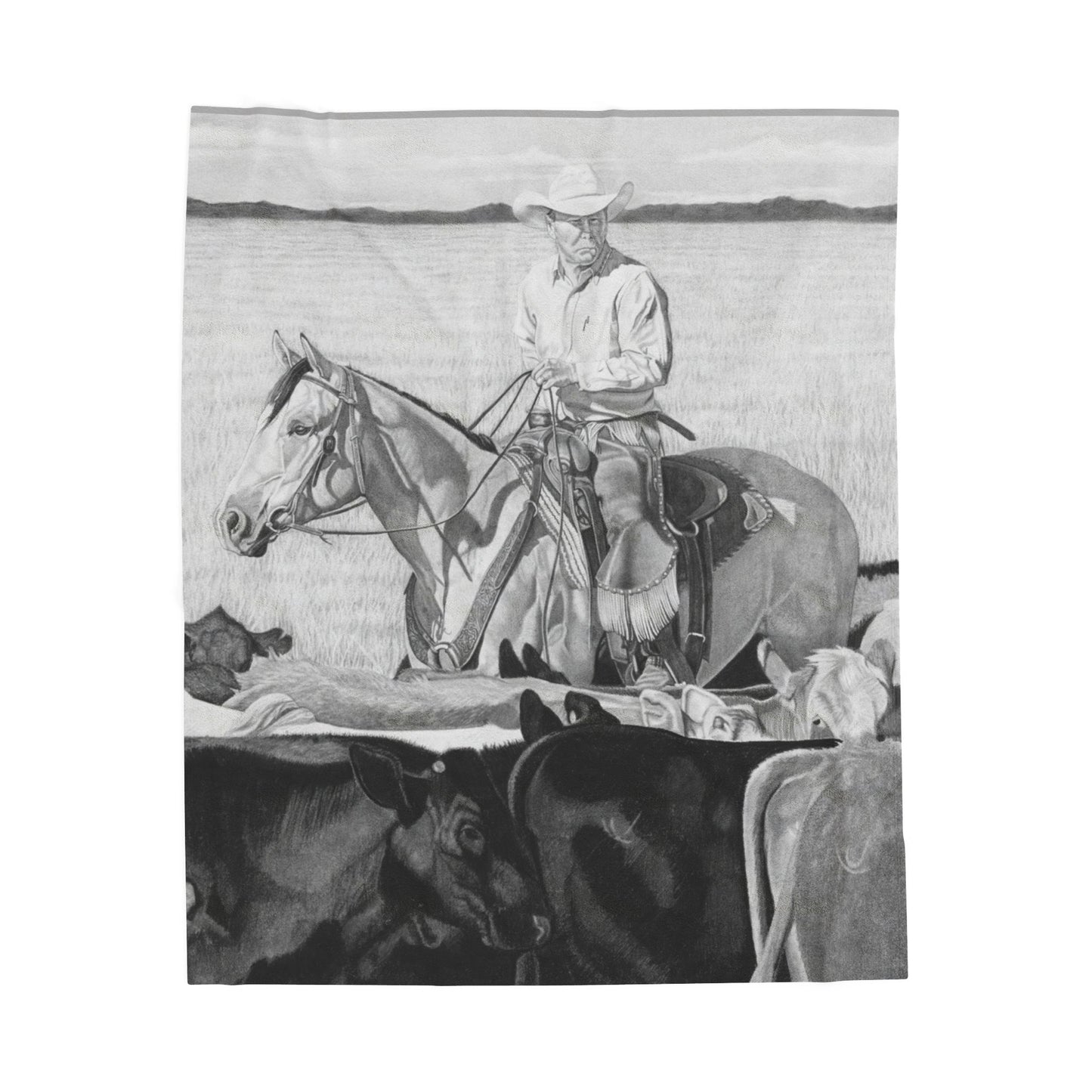 "Hot Day on the Job" Cozy Cowboy Velveteen Plush Blanket | Western Decor, Gift for Horse Lovers, Camping Blanket, Soft Throw, Farmhouse Style