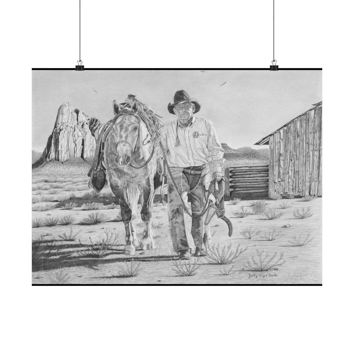 "On The Trail of Outlaw" Rustic Cowboy Art Print | Western Decor | Framed Wall Art, Matte Horizontal Posters, Country Home, Gift for Horse Lovers