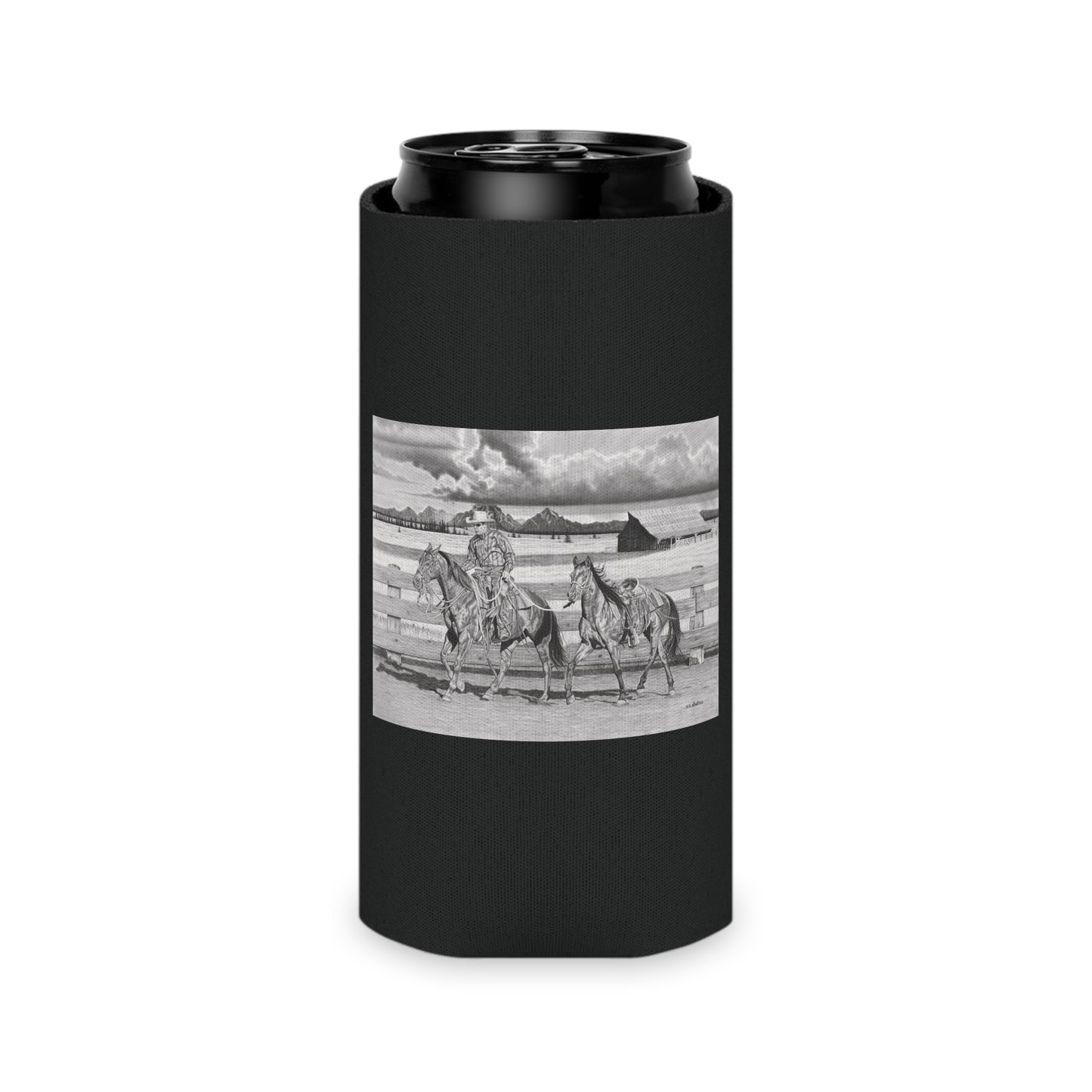 "The Gift Named Storm" Rustic Cowboy Can Cooler, Western Beverage Sleeve, Outdoor Party Gear, Country-Themed Drink Holder, Ideal for BBQs & Tailgates