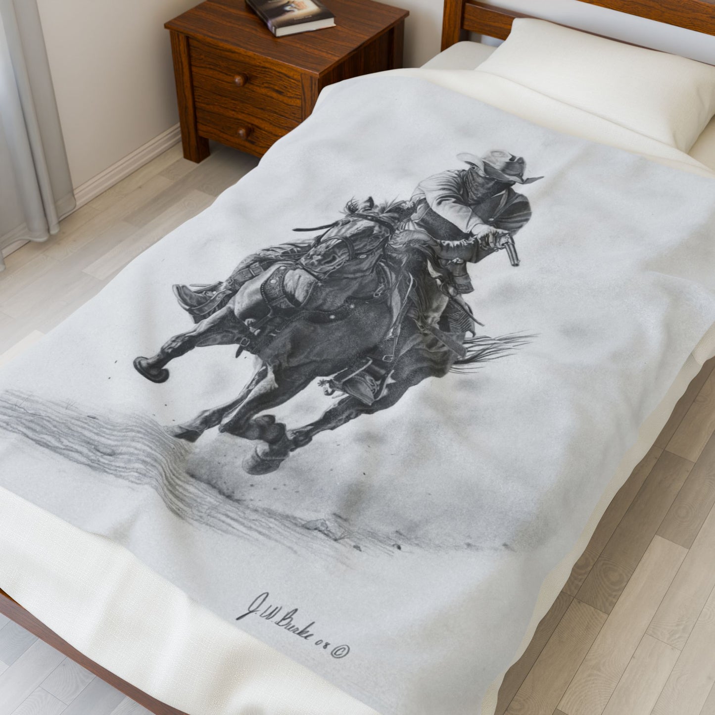 "Bandit" Cozy Cowboy Velveteen Plush Blanket | Western Decor, Gift for Horse Lovers, Camping Blanket, Soft Throw, Farmhouse Style