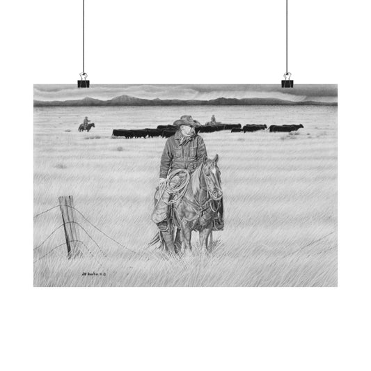 "The Passing Storm" Rustic Cowboy Art Print | Western Decor | Framed Wall Art, Matte Horizontal Posters, Country Home, Gift for Horse Lovers