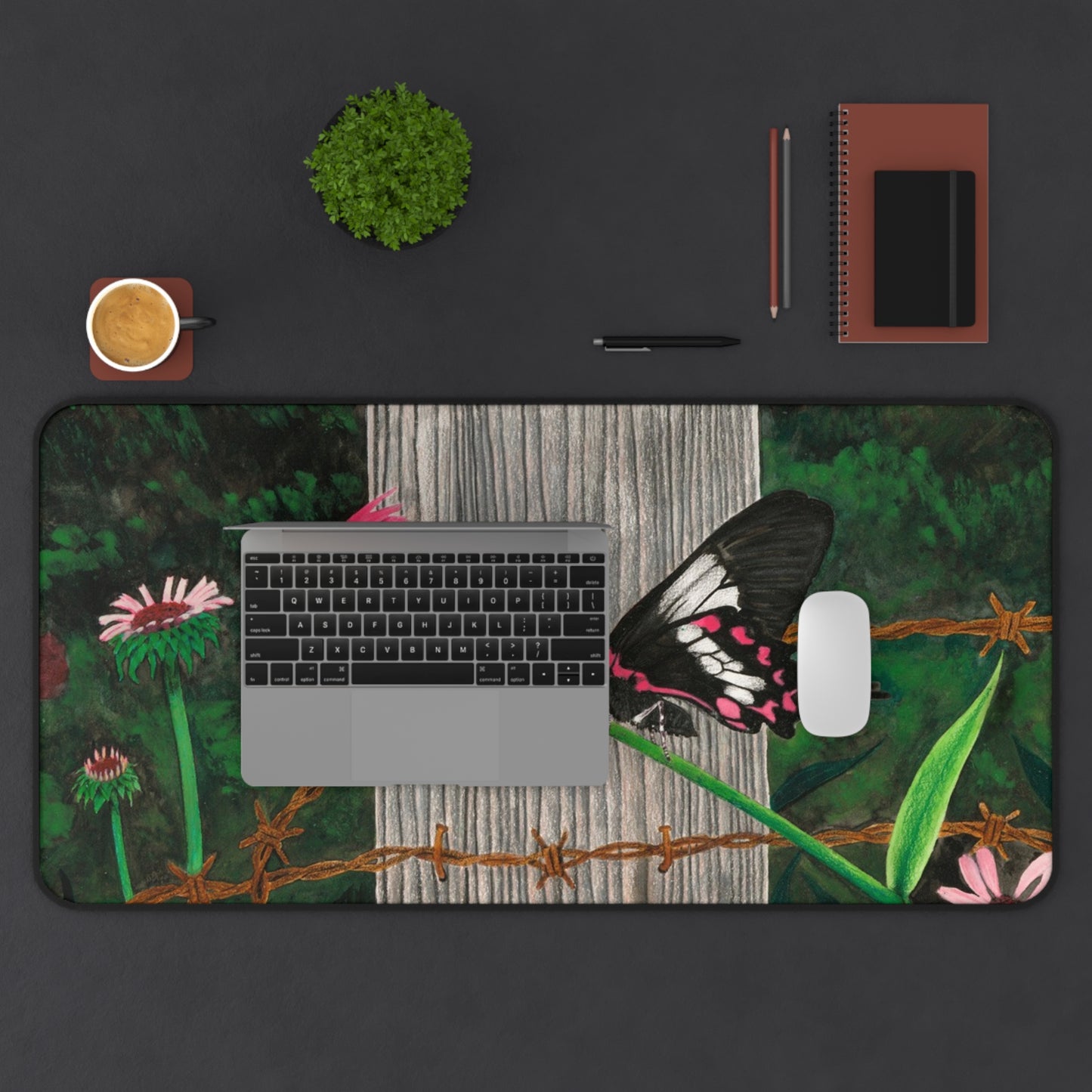 "Fence Post and Butterfly" Rustic Horseman Desk Mat - Western Decor, Cowboy Office Accessory, Horse Lovers Gift, Stylish Computer Mat, Rustic Home Office