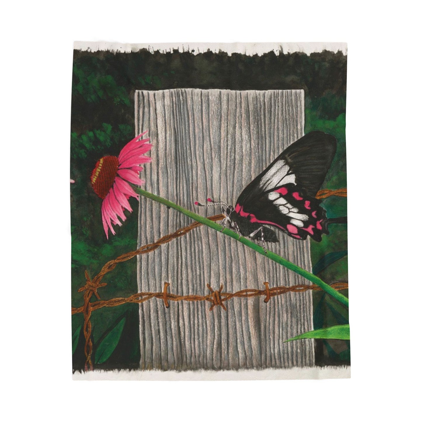 "Fence Post and Buterfly" Cozy Cowboy Velveteen Plush Blanket | Western Decor, Gift for Horse Lovers, Camping Blanket, Soft Throw, Farmhouse Style