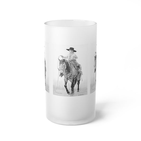 "Young Cowboy" Frosted Glass Beer Mug with Vintage Art, Unique Gift for Beer Lovers, Perfect for Home or Bar, Great for Celebrations, Customizable