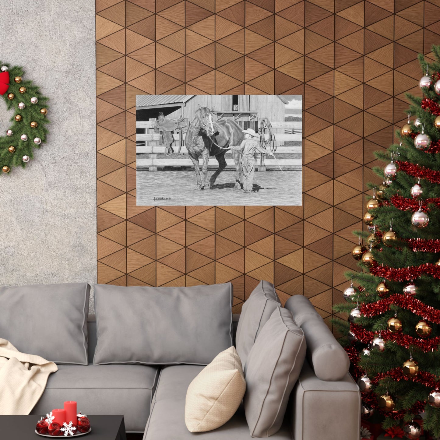 "Tall Task for a little Cowboy" Rustic Cowboy Art Print | Western Decor | Framed Wall Art, Matte Horizontal Posters, Country Home, Gift for Horse Lovers