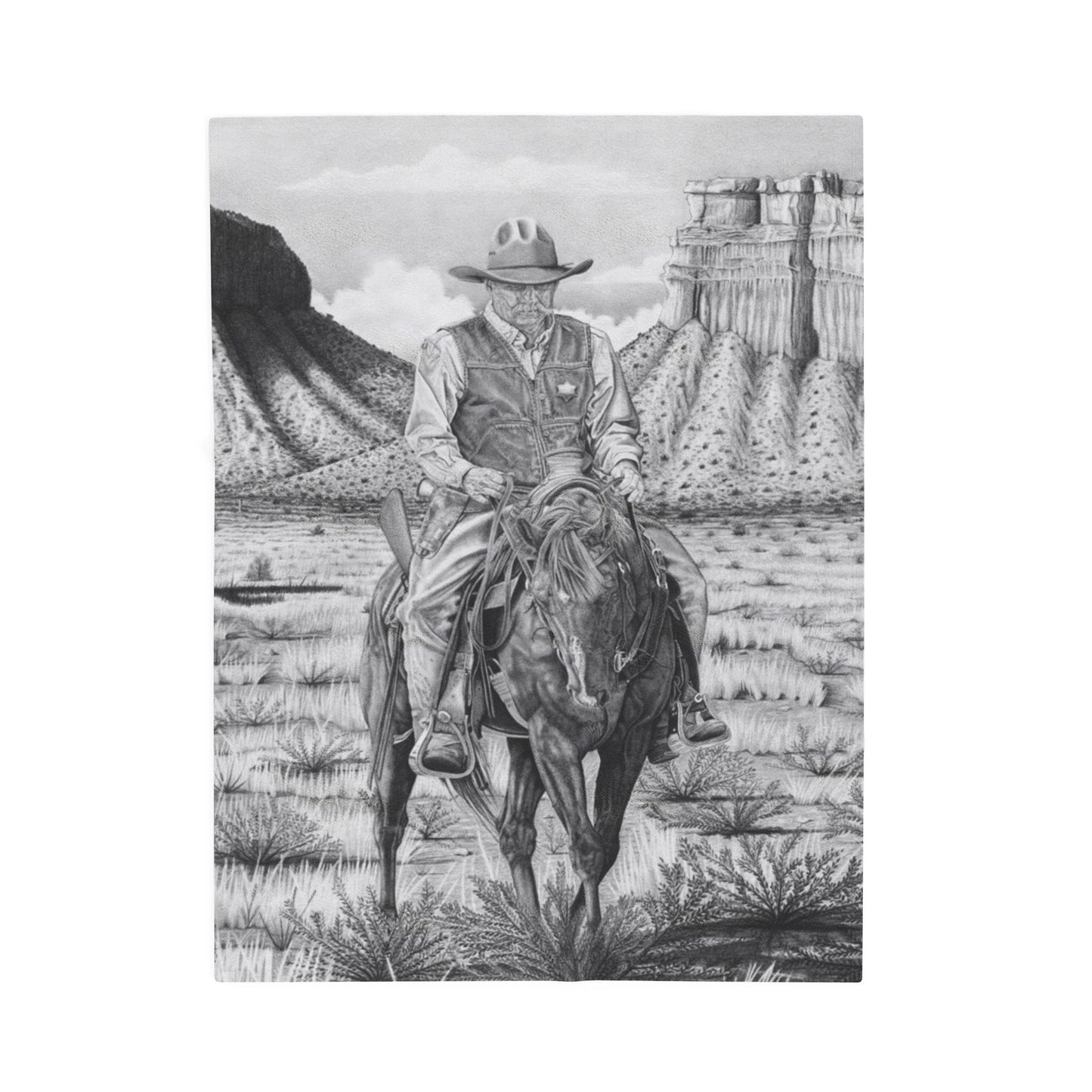 "On The Outlaw Trail " Cozy Cowboy Velveteen Plush Blanket | Western Decor, Gift for Horse Lovers, Camping Blanket, Soft Throw, Farmhouse Style
