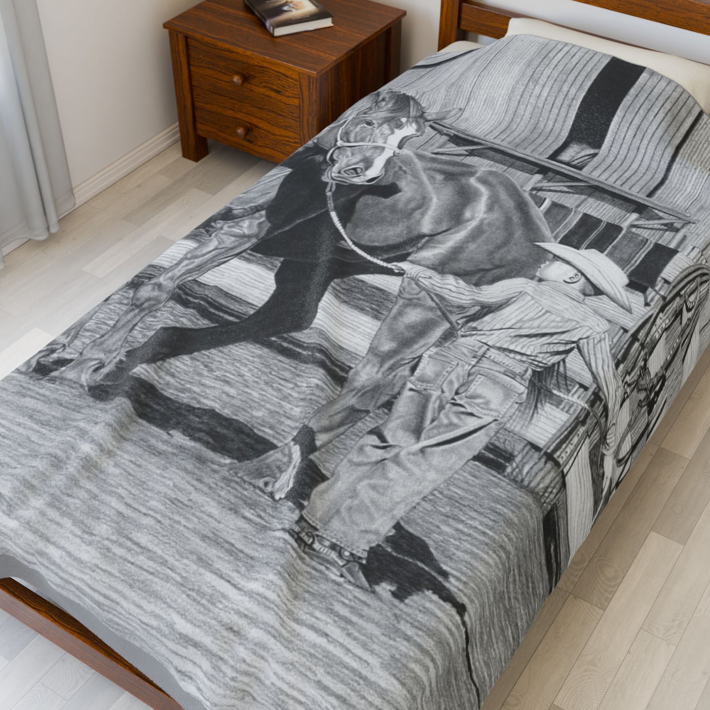 "Tall Task for a Little Cowboy " Cozy Cowboy Velveteen Plush Blanket | Western Decor, Gift for Horse Lovers, Camping Blanket, Soft Throw, Farmhouse Style