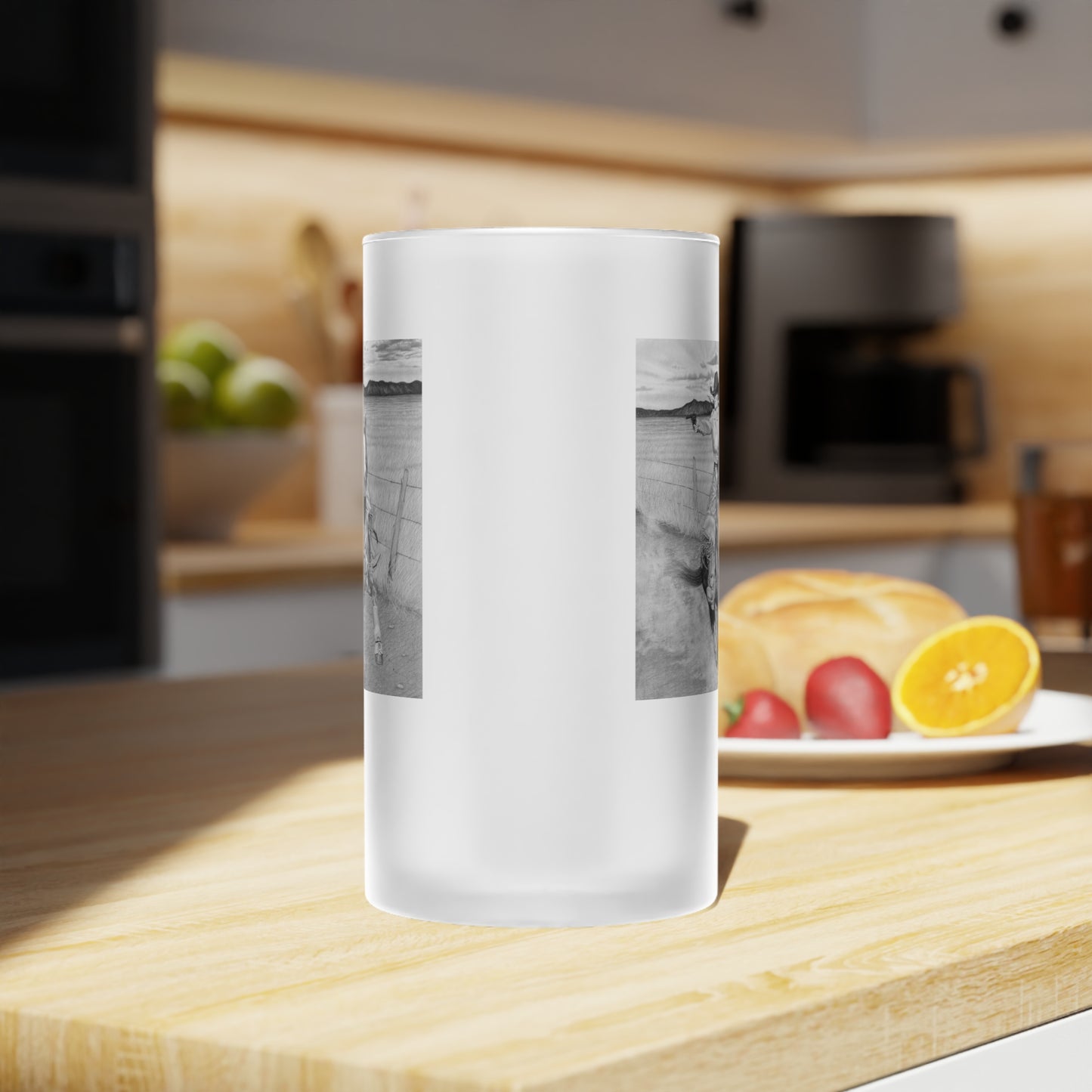 Frosted Glass Beer Mug with Vintage Art, Unique Gift for Beer Lovers, Perfect for Home or Bar, Great for Celebrations, Customizable
