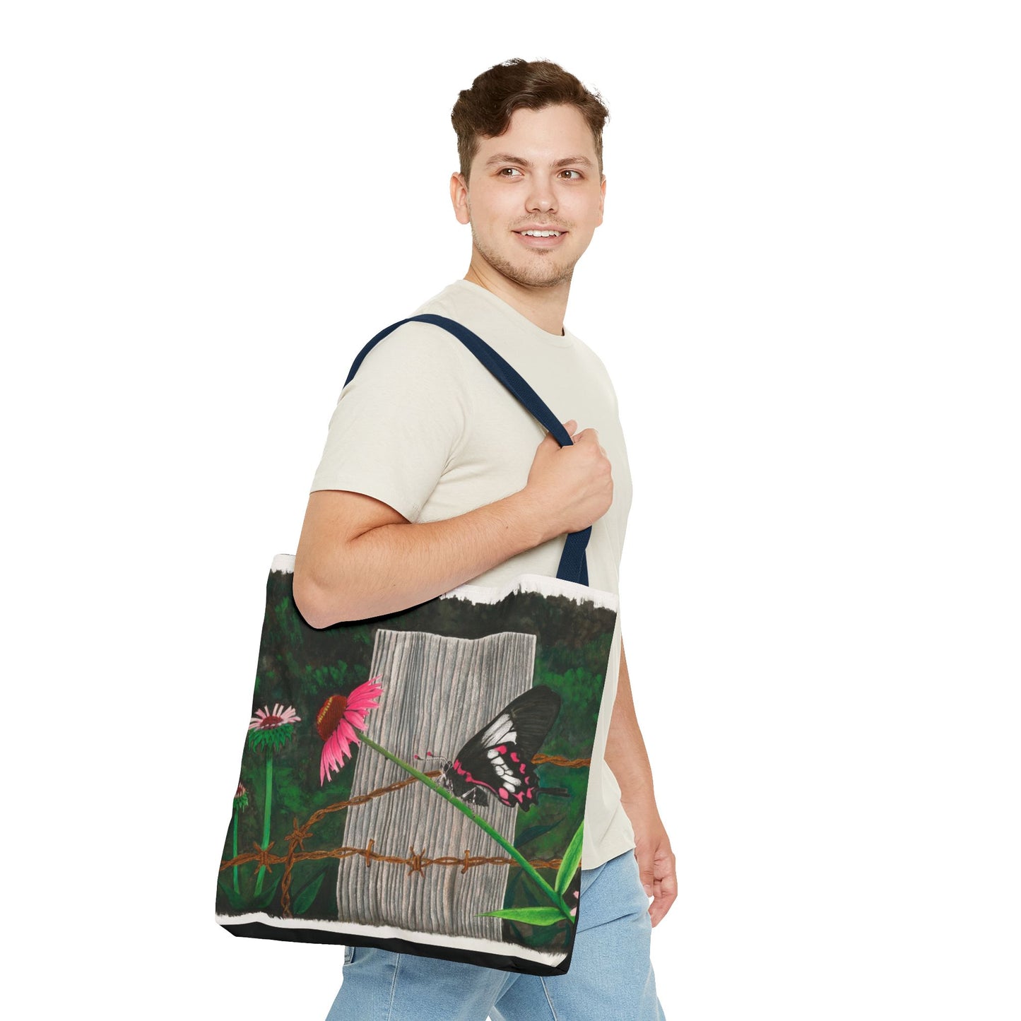 "Fence Post and Butterfly" Western Art Tote Bag