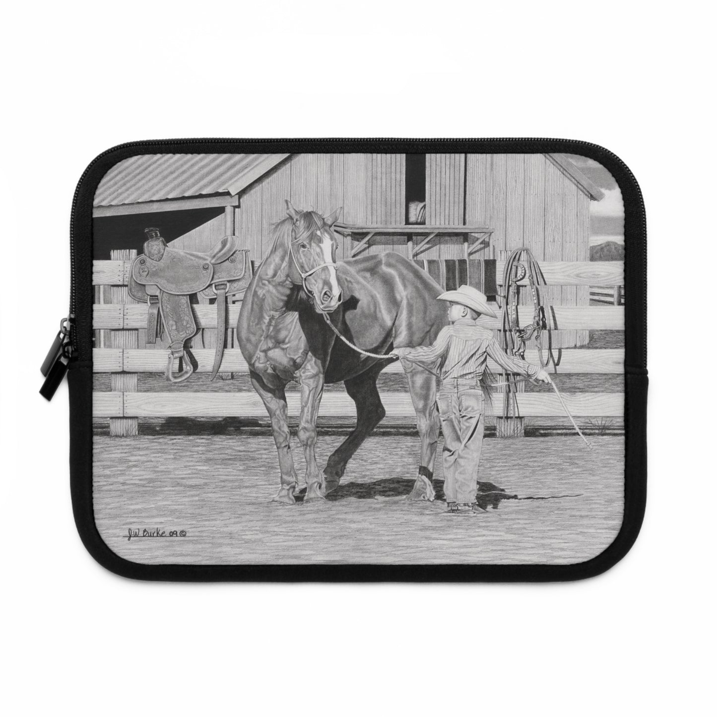 "Tall Task for a little Cowboy" Rustic Cowboy Laptop Sleeve, Western Cowpoke Case, Unique Gift for Ranch Lovers, Rodeo Accessories, Durable Tech Cover