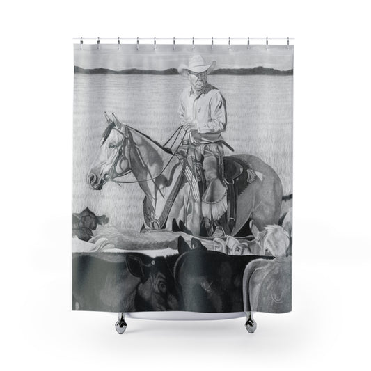 Hot day on the Job Shower Curtain — Native American Chief & Bald Eagle Bathroom Decor