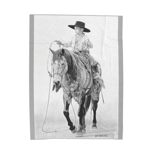 "Young Cowboy" Cozy Cowboy Velveteen Plush Blanket | Western Decor, Gift for Horse Lovers, Camping Blanket, Soft Throw, Farmhouse Style