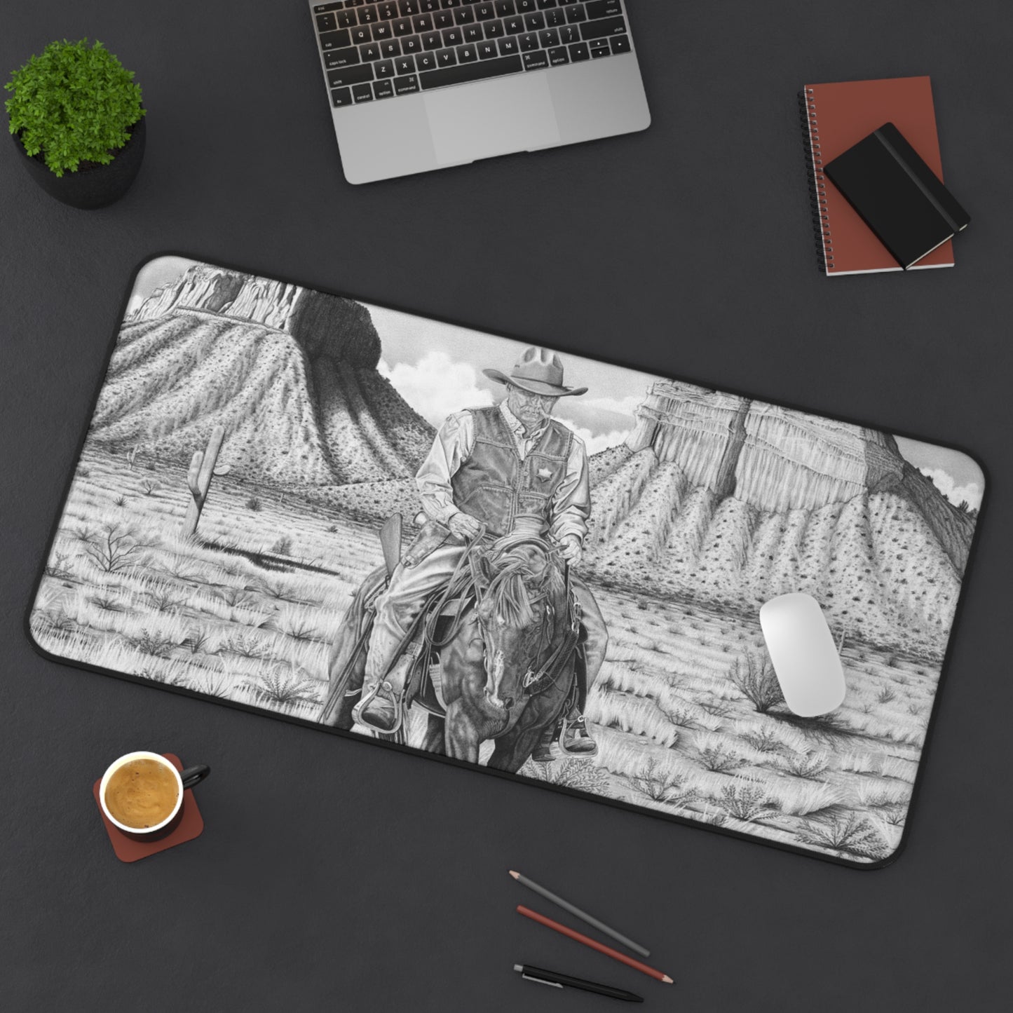 "On The Outlaw Trail" Rustic Horseman Desk Mat - Western Decor, Cowboy Office Accessory, Horse Lovers Gift, Stylish Computer Mat, Rustic Home Office