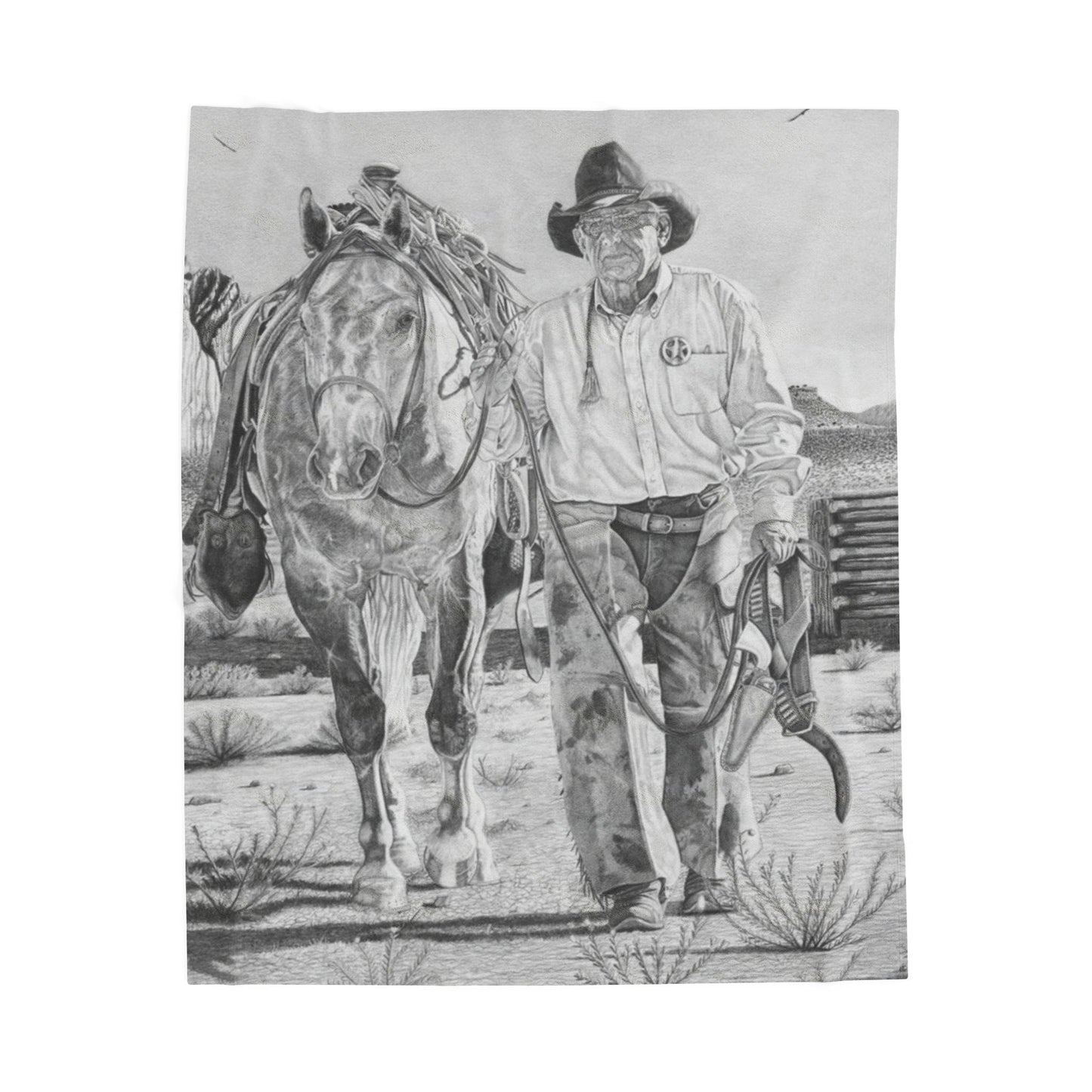 "On The Trail of The Outlaw "Cozy Cowboy Velveteen Plush Blanket | Western Decor, Gift for Horse Lovers, Camping Blanket, Soft Throw, Farmhouse Style