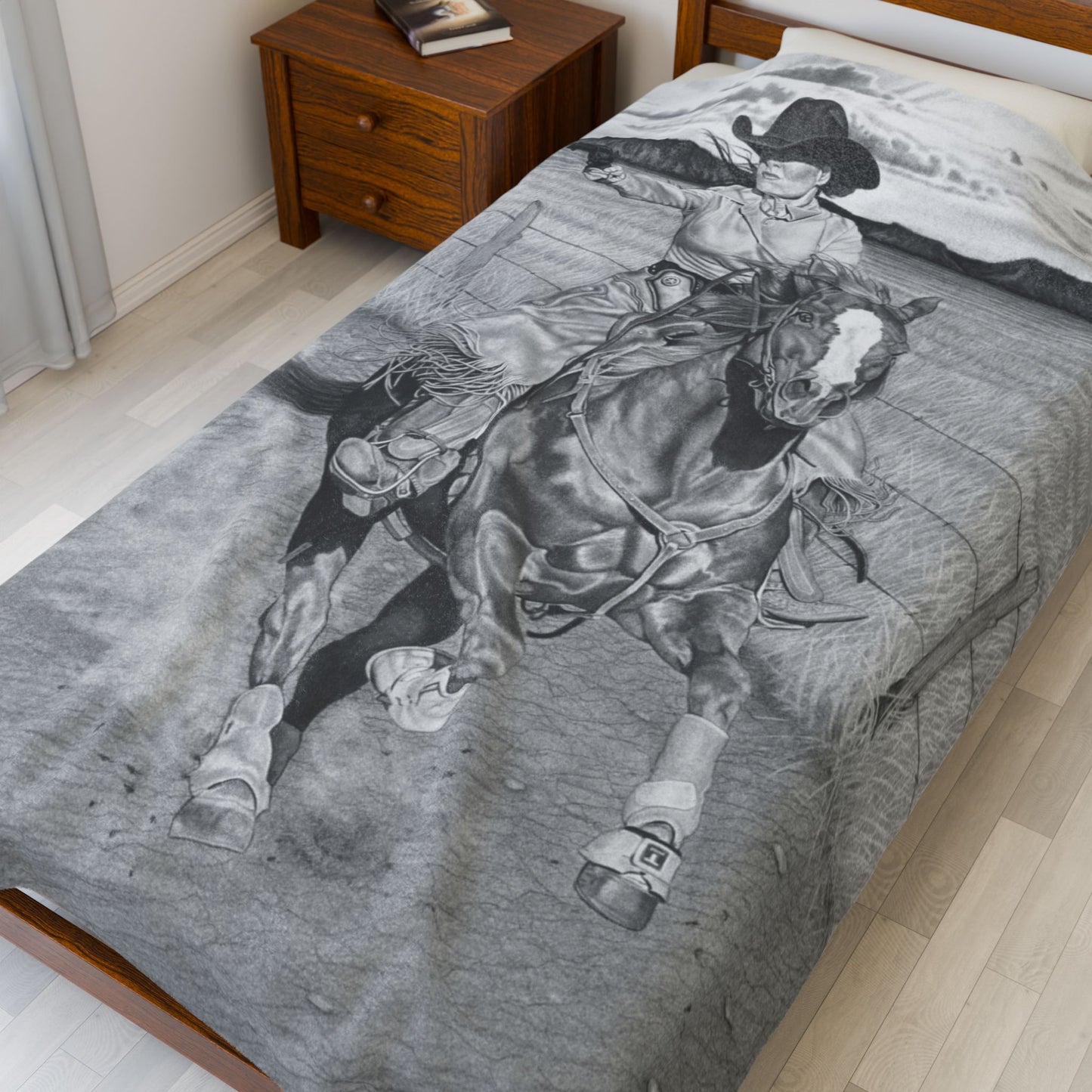 "Dangerous and Beatiful" Cozy Cowboy Velveteen Plush Blanket | Western Decor, Gift for Horse Lovers, Camping Blanket, Soft Throw, Farmhouse Style