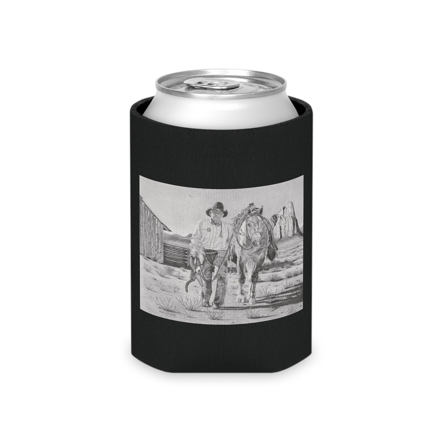 "On The Trail of the Outlaw" Rustic Cowboy Can Cooler, Western Beverage Sleeve, Outdoor Party Gear, Country-Themed Drink Holder, Ideal for BBQs & Tailgates