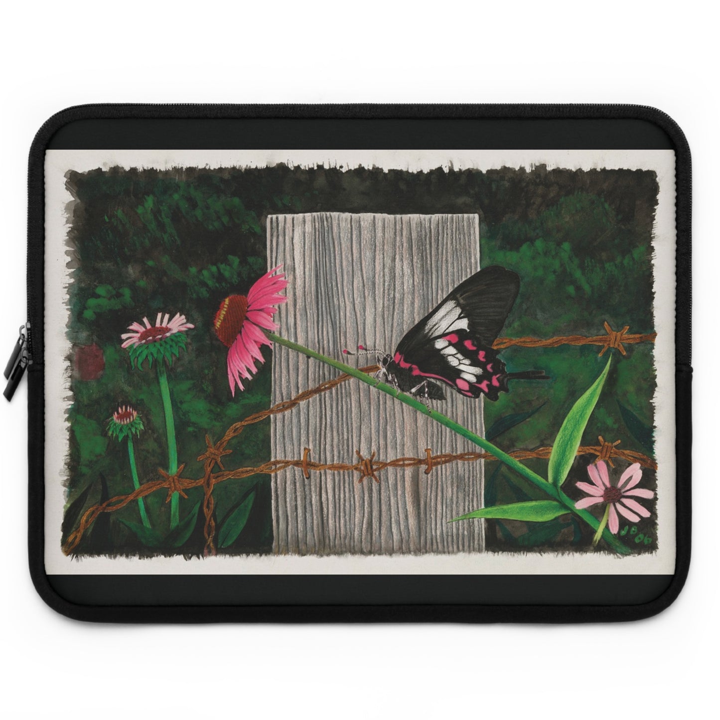 "Fence Post and Buterfly" Rustic Cowboy Laptop Sleeve, Western Cowpoke Case, Unique Gift for Ranch Lovers, Rodeo Accessories, Durable Tech Cover