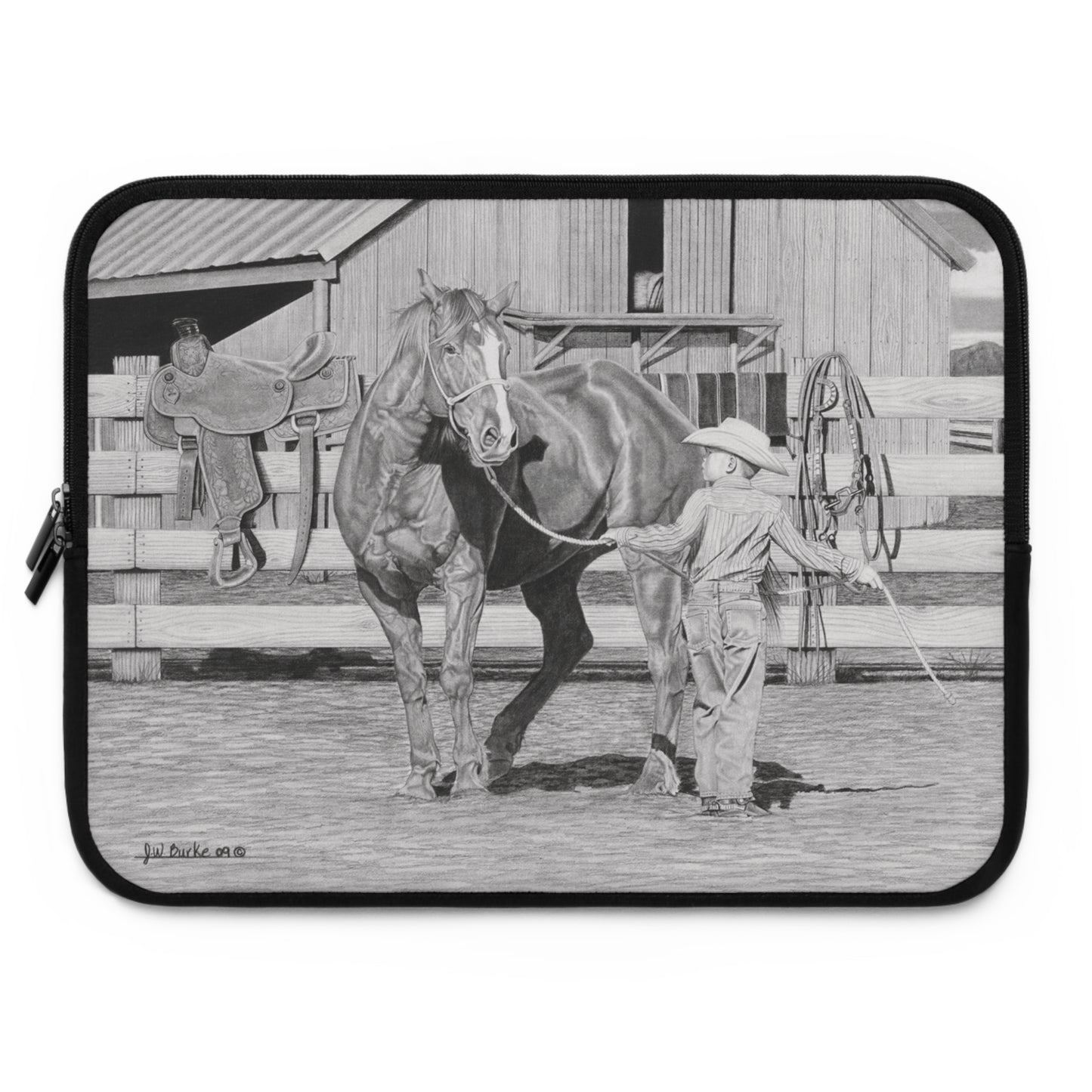 "Tall Task for a little Cowboy" Rustic Cowboy Laptop Sleeve, Western Cowpoke Case, Unique Gift for Ranch Lovers, Rodeo Accessories, Durable Tech Cover