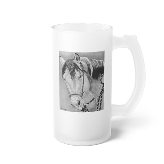 Frosted Glass Beer Mug with Vintage Art, Unique Gift for Beer Lovers, Perfect for Home or Bar, Great for Celebrations, Customizable