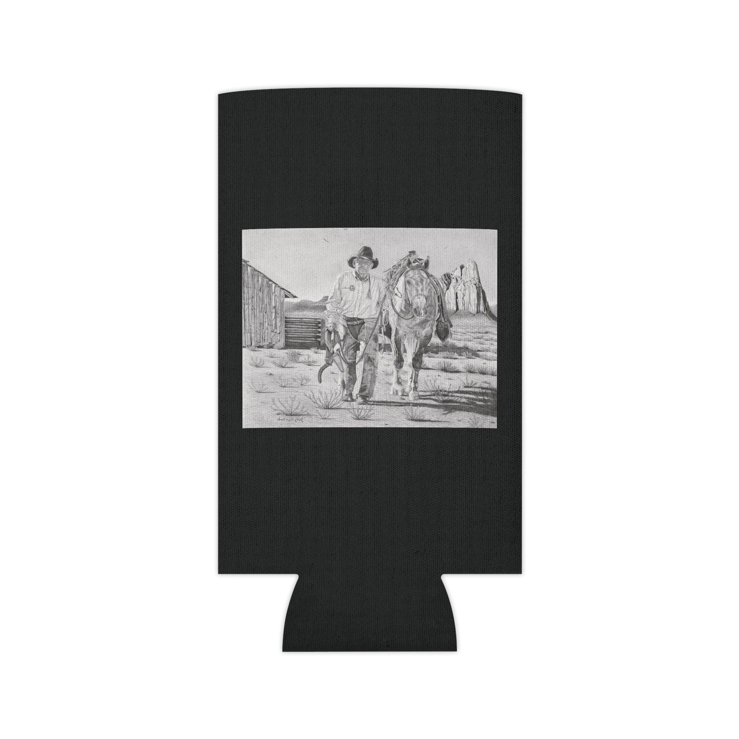 "On The Trail of the Outlaw" Rustic Cowboy Can Cooler, Western Beverage Sleeve, Outdoor Party Gear, Country-Themed Drink Holder, Ideal for BBQs & Tailgates