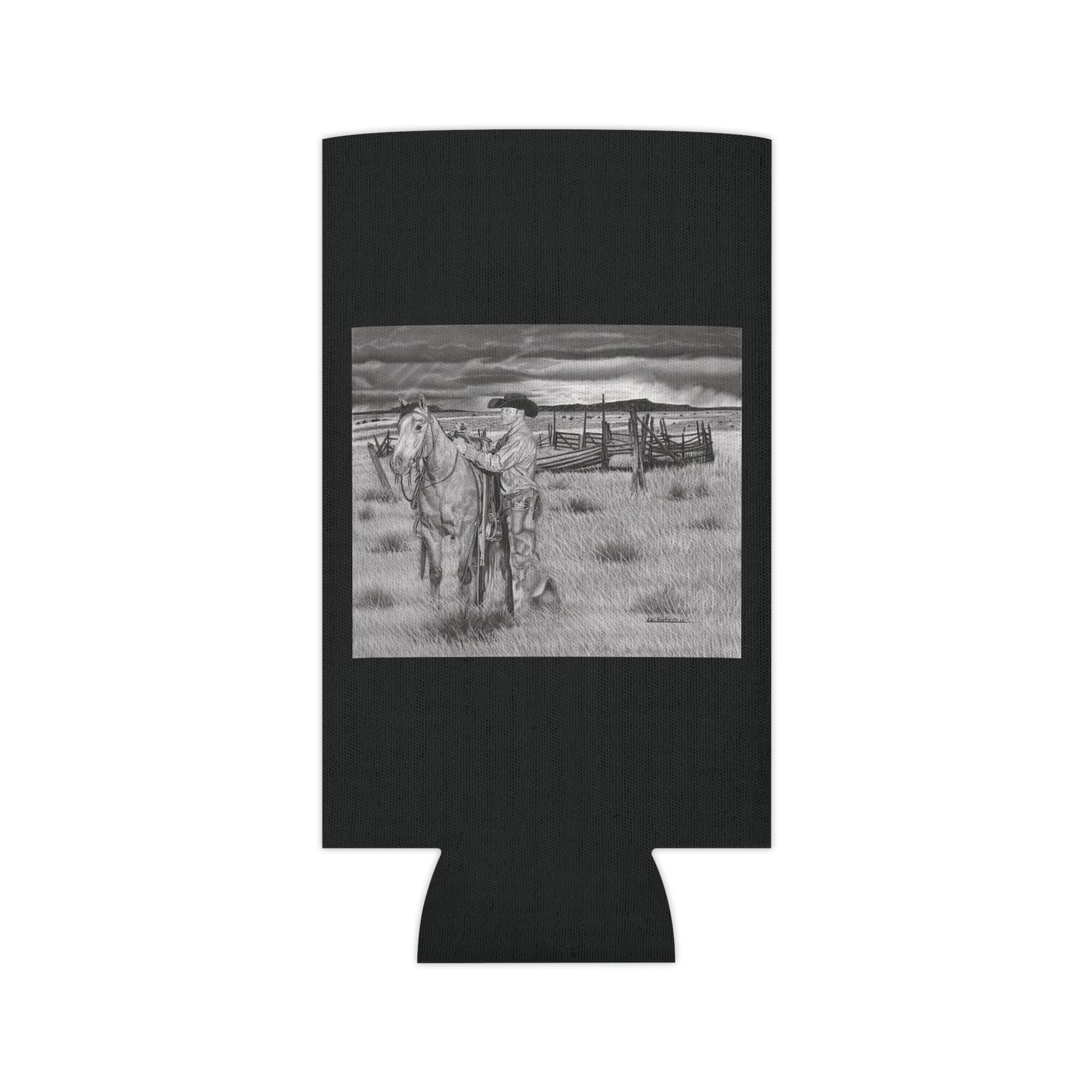 "The Coming Storm" ,Rustic Cowboy Can Cooler, Western Beverage Sleeve, Outdoor Party Gear, Country-Themed Drink Holder, Ideal for BBQs & Tailgates