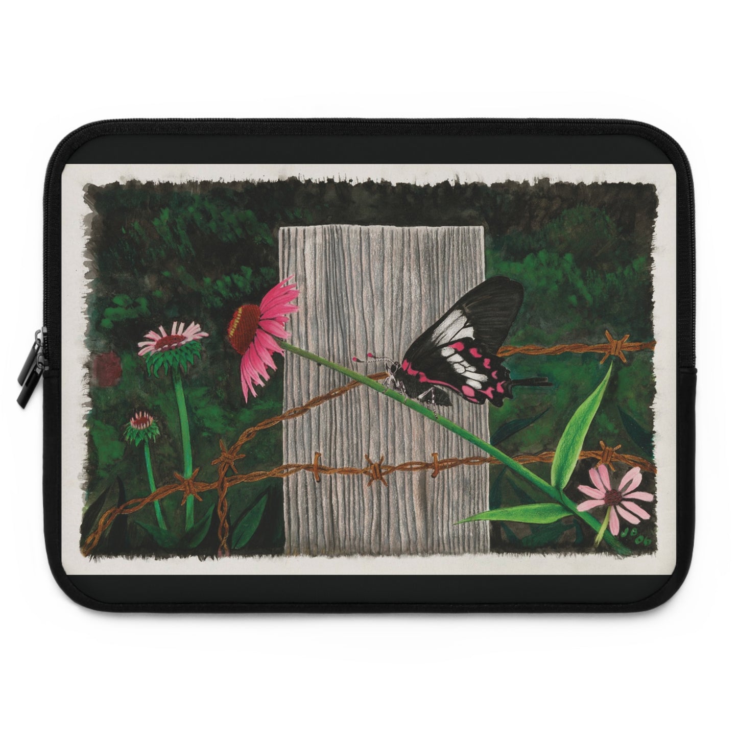 "Fence Post and Buterfly" Rustic Cowboy Laptop Sleeve, Western Cowpoke Case, Unique Gift for Ranch Lovers, Rodeo Accessories, Durable Tech Cover